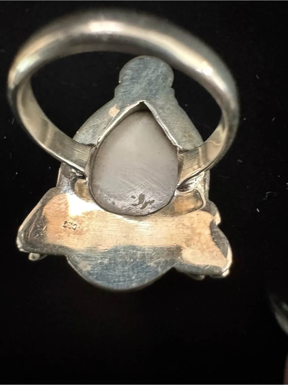 Sterling Silver genuine Orange spiny oyster Teardrop Statement Ring.